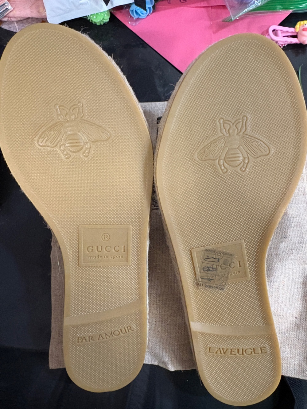 New Gucci GG Canvas Espadrille Slide Mules with Gold Double G - Picture 3 of 3